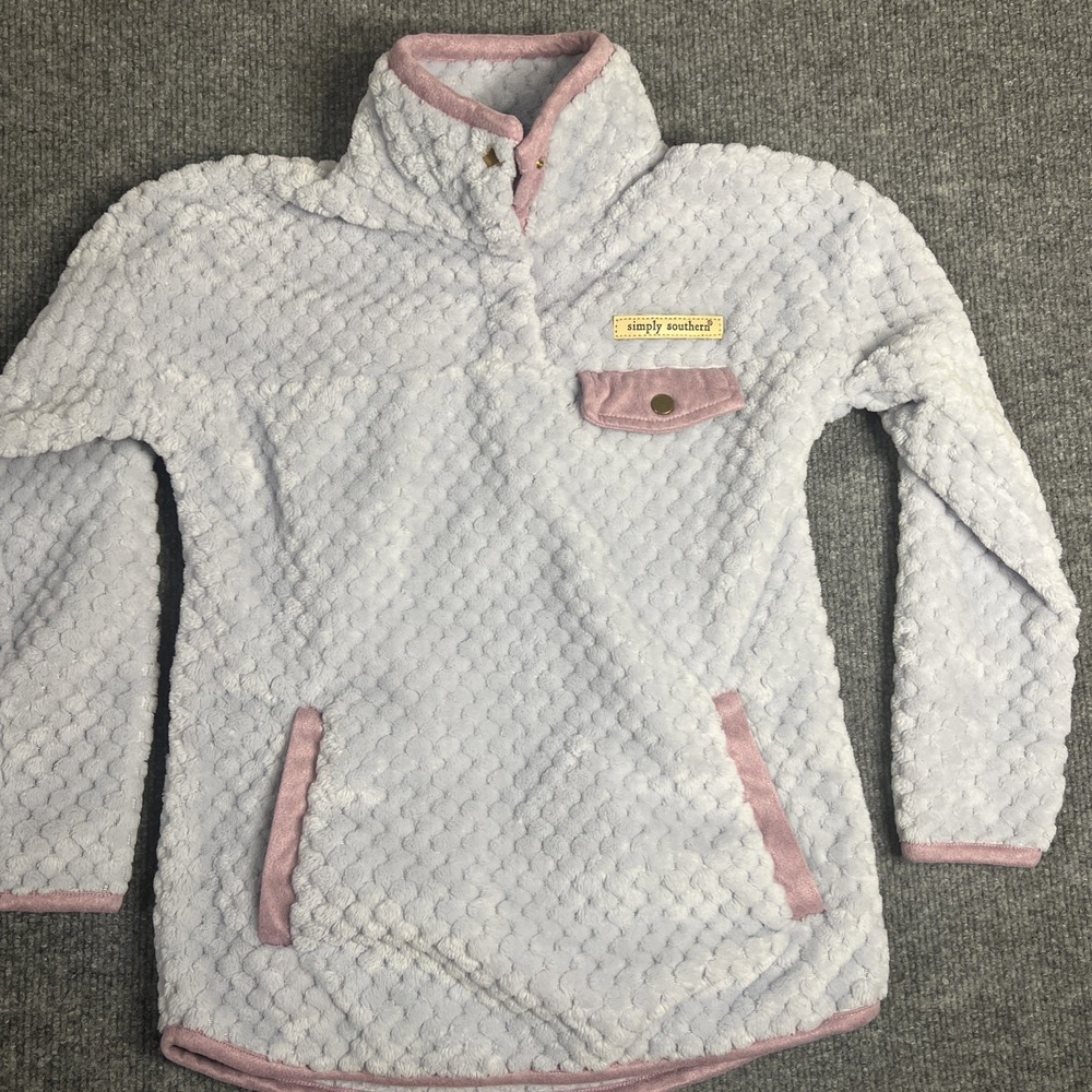 Simply Southern Girls‎ Youth Small Sherpa Fleece Pullover Pink Trim Jacket Cozy